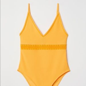 H&M yellow bodysuit with lace detail